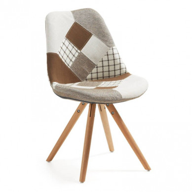 La Forma stoel Lars | patchwork bruin/wit/beige stof met houten poten