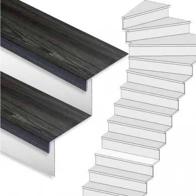 Stepwood Traprenovatie set - 1 kwart draai - 16 treden SPC toplaag Antraciet incl. witte stootborden