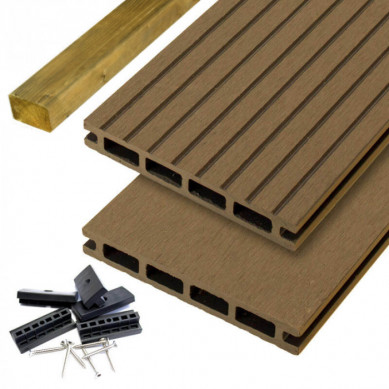 C-Wood Vlonder totaalpakket composiet 2,5 x 14,5 cm teak bruin (3 mtr) grove ribbel en vlak