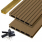 C-Wood Vlonderplank totaalpakket composiet 2,1 x 14 cm teak bruin (4 mtr) grove ribbel en vlak