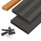 C-Wood Vlonder totaalpakket composiet semi massief 2,1 x 14 cm antraciet (4 mtr) fijne ribbel en vlak