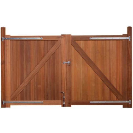 Dubbele poort hardhout bankirai Belmonte set incl. beslag en 2 palen en steunpiket (300 x 180 cm)