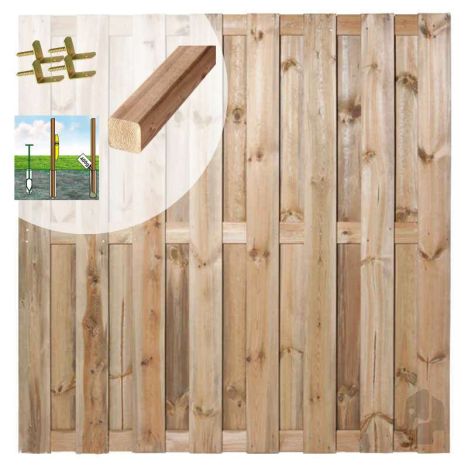Schutting set grenen Finch recht 15L rvs groen geimpregneerd (7,54 meter)