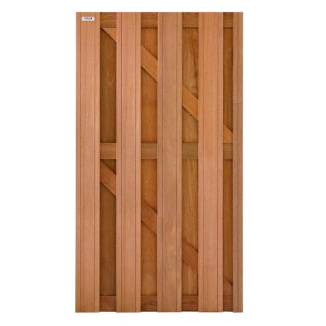 Tuindeur hardhout keruing recht rvs (90 x 180 cm) v-groef schermdikte 4,1 cm
