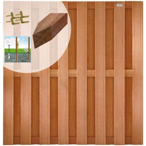 Schutting set hardhout Keruing Timber recht 15L rvs v-groef (7,63 meter)