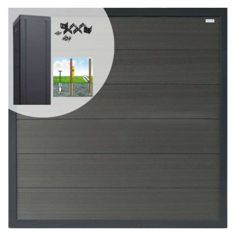 Schutting set composiet Forte antraciet met antraciet aluminium kader (5,67 meter)