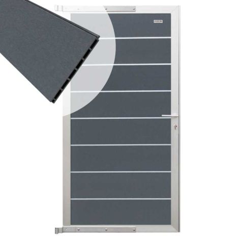 Tuindeur composiet Modular rock grey met blank aluminium frame compleet (90 x 180 cm)