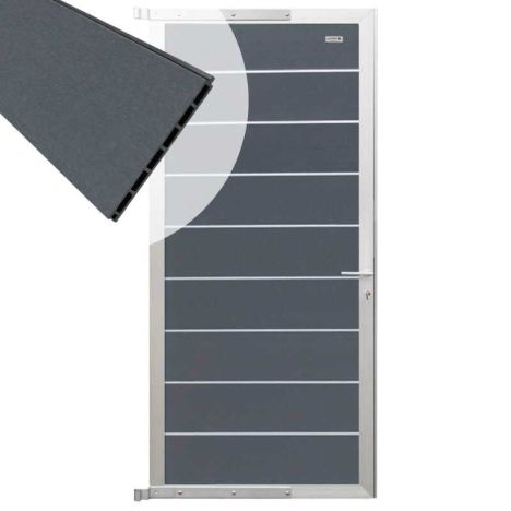 Tuindeur composiet Modular Rock grey met blank aluminium frame compleet (90 x 200 cm)
