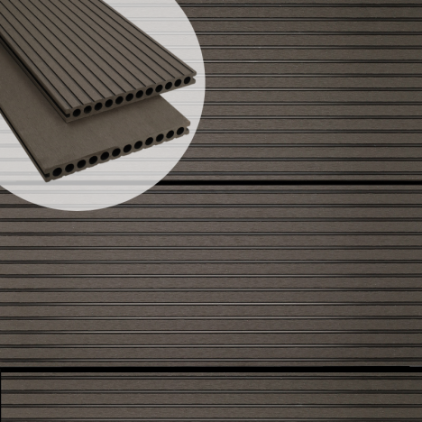 Vlonderplank composiet semi massief 2,5 x 25 cm - XWB Lava vlak en grove ribbel
