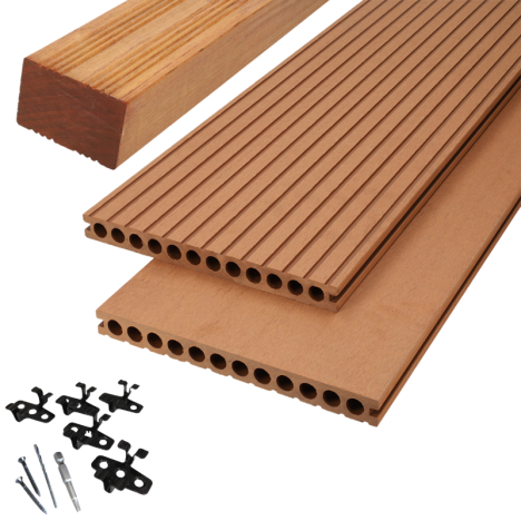 Vlonder totaalpakket composiet semi massief 2,5 x 25 cm - XWB Havana (5 mtr) vlak/grove ribbel