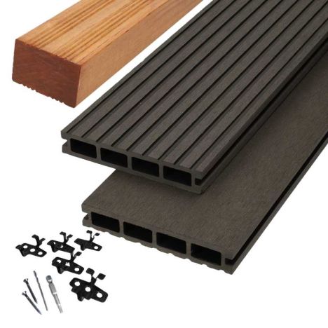 Vlonder totaalpakket composiet 2,5 x 14,6 cm Lava (3 mtr) grove ribbel