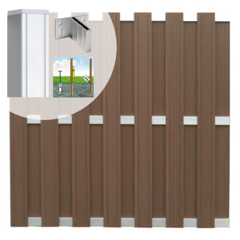 Schutting set composiet Stijl bruin met blank aluminium frame (7,54 meter)