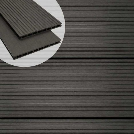 Vlonderplank composiet 2,1 x 25 cm - XXL antraciet (4 mtr) grove ribbel en vlak
