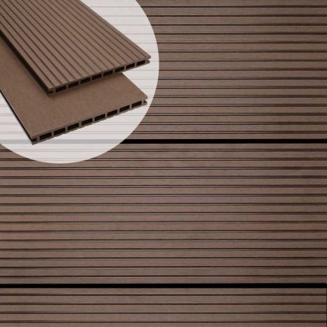 Vlonderplank composiet 2,1 x 25 cm - XXL donker bruin (4 mtr) grove ribbel en vlak