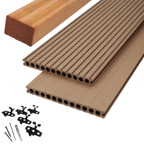 Vlonder totaalpakket composiet semi massief 2,5 x 25 cm - XWB Douala (3 mtr) vlak/grove ribbel