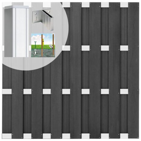 Schutting set composiet Bari antraciet met blank aluminium frame ( 5,67 meter)
