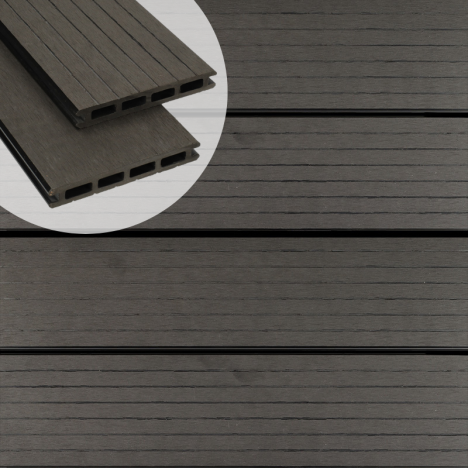 Vlonderplank composiet 2,1 x 14,5 cm antraciet (5 mtr) grove ribbel en vlak (set van 2 planken)