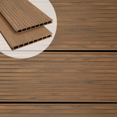 Vlonderplank composiet 2,5 x 25 cm - XWB Bicolor Douala vlak en grove ribbel
