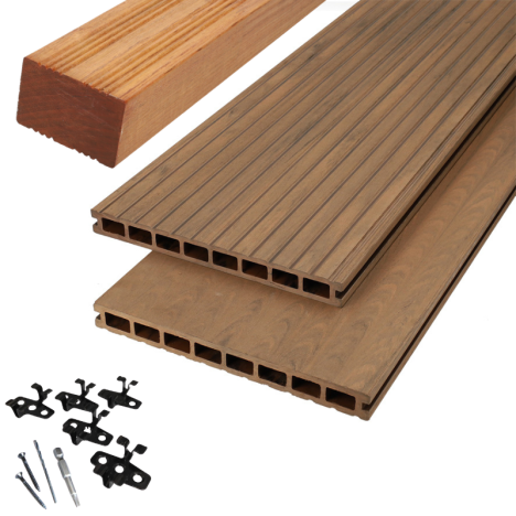 Vlonder totaalpakket composiet 2,5 x 25 cm - XWB Bicolor Douala (4 mtr) vlak/grove ribbel