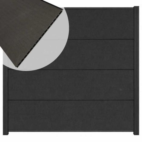 Zelfbouw schutting composiet Mix & Match antraciet - antraciet alu accessoires (180x180 cm)
