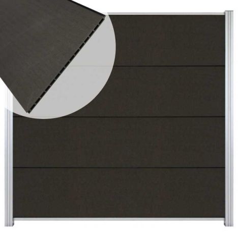 Zelfbouw schutting composiet Mix & Match antraciet - blank alu accessoires (180x180 cm)