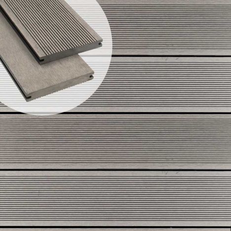 Vlonderplank composiet massief 1,9 x 14 cm grijs grove ribbel/vlak (5 mtr)
