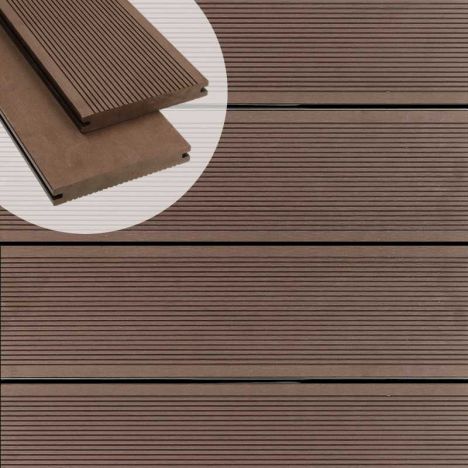 Vlonderplank composiet massief 1,9 x 14 cm donker bruin grove ribbel/ vlak (5 mtr)