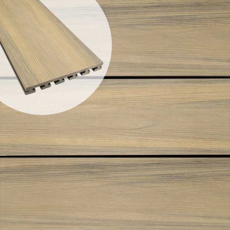 Vlonderplank composiet semi massief 2,5 x 21 cm eiken vlak/schorsmotief (4 mtr)