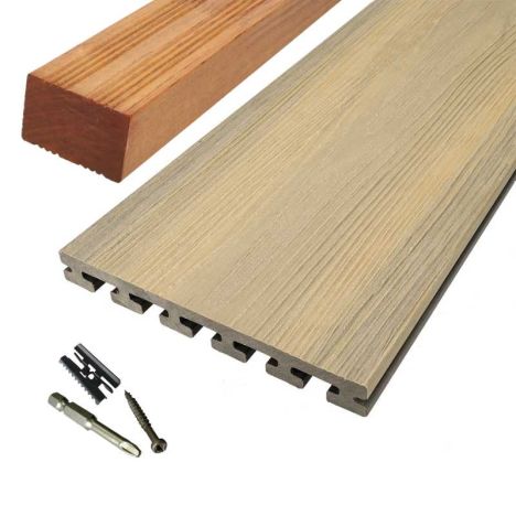 Vlonder totaalpakket composiet 2,5 x 21 cm Eiken (4 mtr) vlak/schorsmotief