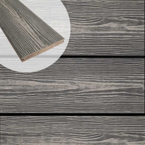 Vlonderplank composiet massief 2,4 x 19 cm driftwood grey schorsmotief