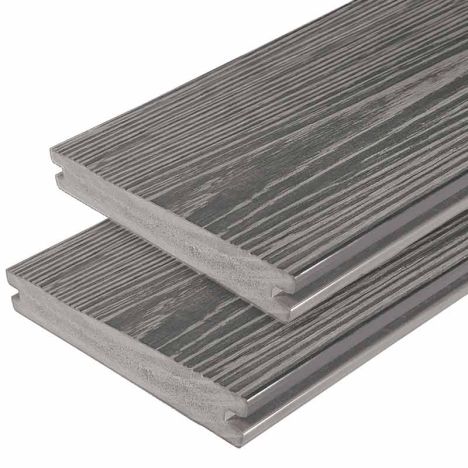 Vlonderplank composiet massief 2,4 x 19 cm driftwood grey schorsmotief (5 mtr) 
