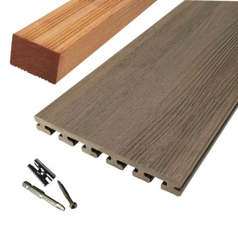 Vlonder totaalpakket composiet 2,5 x 21 cm Ipé (4 mtr) vlak/schorsmotief