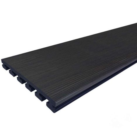 Vlonderplank composiet semi massief 2,5 x 21 cm Nero vlak/schorsmotief (5 mtr)