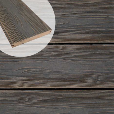 Vlonderplank composiet massief 2,4 x 19 cm driftwood dark schorsmotief