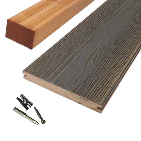 Vlonder totaalpakket composiet massief 2,4 x 19 cm driftwood dark (3 mtr) schorsmotief