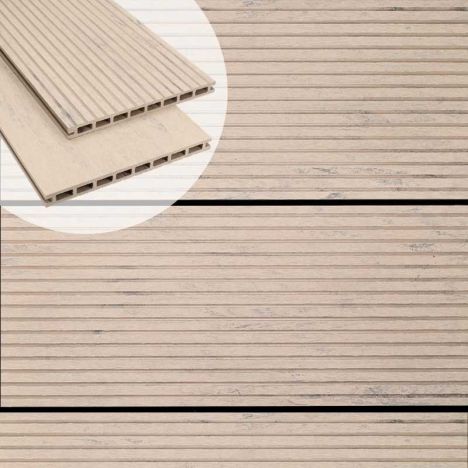 Vlonderplank composiet 2,1 x 25 cm - XXL steengrijs gevlamd (4 mtr) grove ribbel en vlak