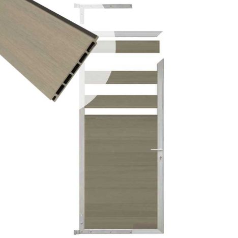 Tuindeur composiet Garda vergrijsd bruin met blank alu kader (90 x 180 cm)