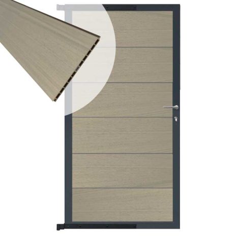 Tuindeur composiet Como vergrijsd bruin met antraciet alu kader (90 x 180 cm)