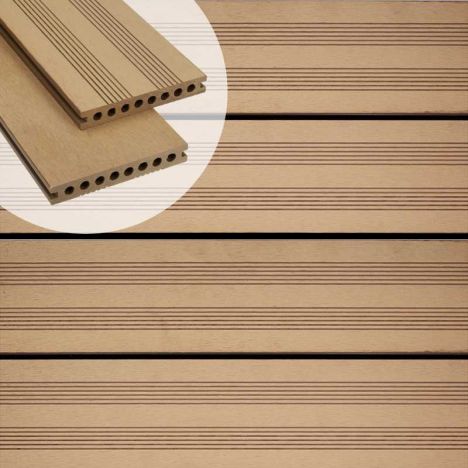 Vlonderplank composiet semi massief 2,1 x 14 cm teak bruin (4 mtr) fijne ribbel en vlak