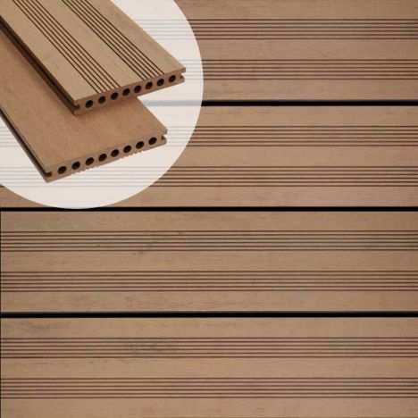 Vlonderplank composiet semi massief 2,1 x 14 cm bruin gevlamd (4 mtr) fijne ribbel en vlak