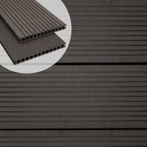 Vlonderplank composiet semi massief 2,5 x 25 cm - XXL antraciet (4 mtr) grove ribbel/geborsteld