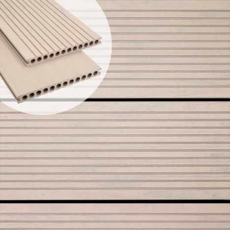 Vlonderplank composiet semi massief 2,5 x 25 cm - XXL steengrijs gevlamd (4 mtr) grove ribbel/geborsteld