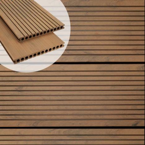 Vlonderplank composiet semi massief 2,5 x 25 cm - XXL bruin gevlamd (4 mtr) grove ribbel/geborsteld