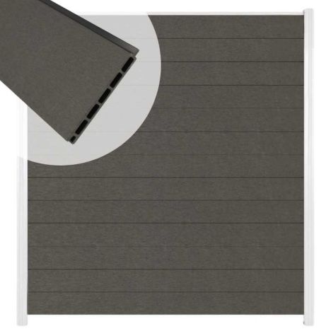 Zelfbouw schutting composiet Mix & Match antraciet - wit alu accessoires (180 x 200 cm)