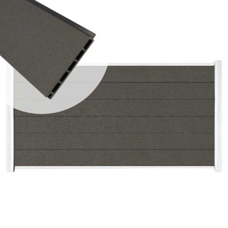 Zelfbouw schutting composiet Mix & Match antraciet - wit alu accessoires (180 x 90 cm)