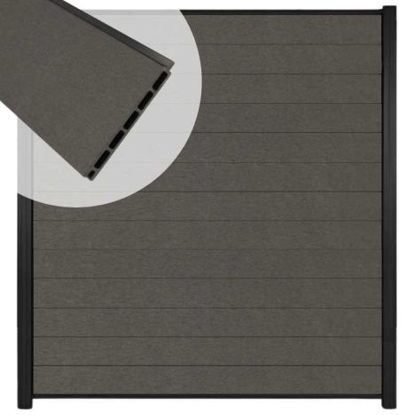 Zelfbouw schutting composiet Mix & Match antraciet - zwart alu accessoires (180 x 200 cm)