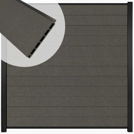 Zelfbouw schutting composiet Mix & Match antraciet - zwart alu accessoires (180 x 180 cm)