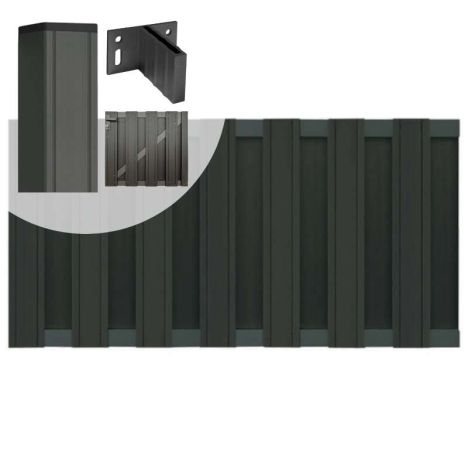 Tuinhek met poort set composiet Stijl antraciet met antraciet aluminium frame (4,88 mtr)