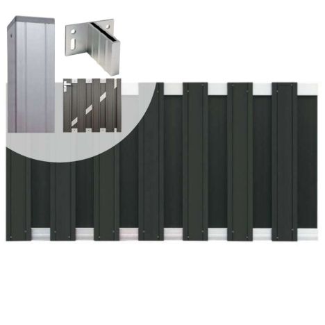 Tuinhek met poort set composiet Stijl antraciet met blank aluminium frame (4,88 mtr)
