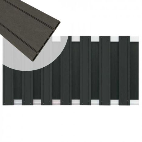 Tuinhek composiet Stijl antraciet met blank aluminium frame (180 x 93 cm)